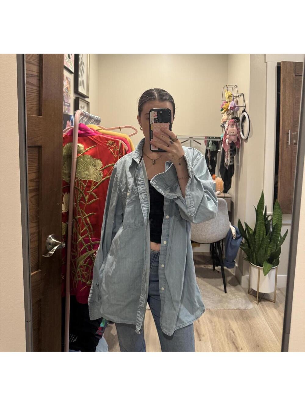 Sun + Stone Oversized Chambray Button Down Shirt XL Light Wash